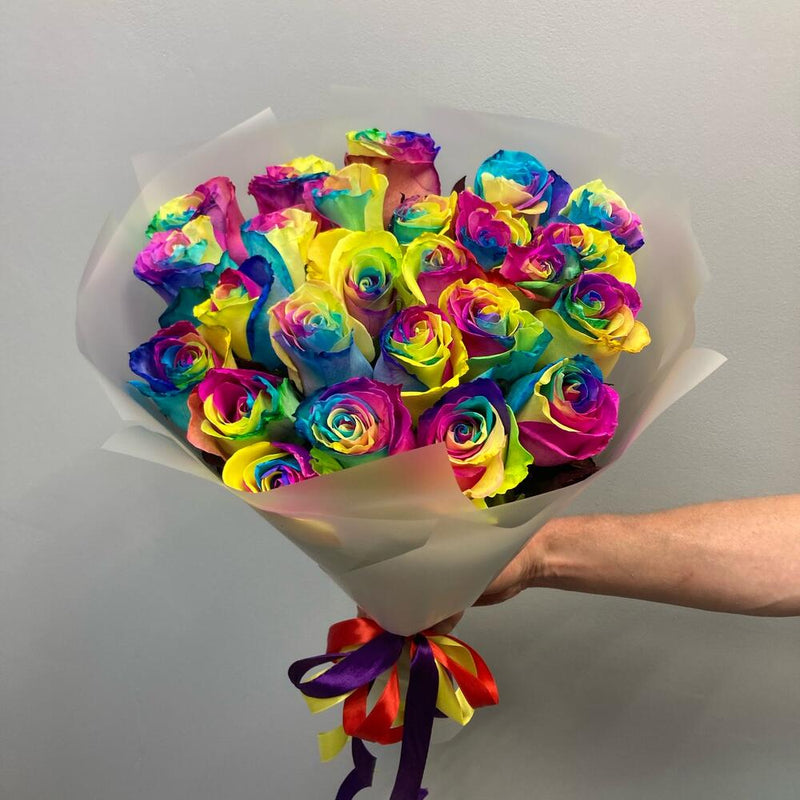 Buchet din 25 Trandafiri Rainbow