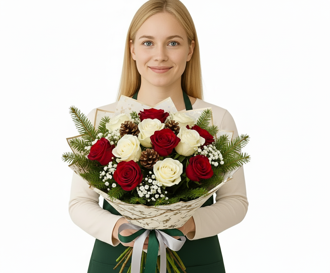 Buchet de Crăciun cu Trandafiri